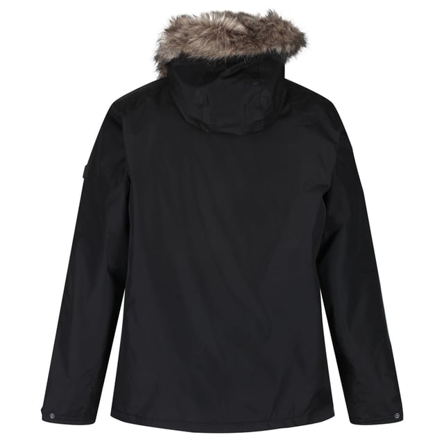 Waterproof Hydrafort 100% polyester peached fabric. Taped seams. Durable water repellent finish. Thermo-Guard insulation. Polyester taffeta lining. Internal zipped security pocket. Grown on hood with adjuster and removable faux fur trim. 2 zipped lower pockets. Adjustable drawcord hem.