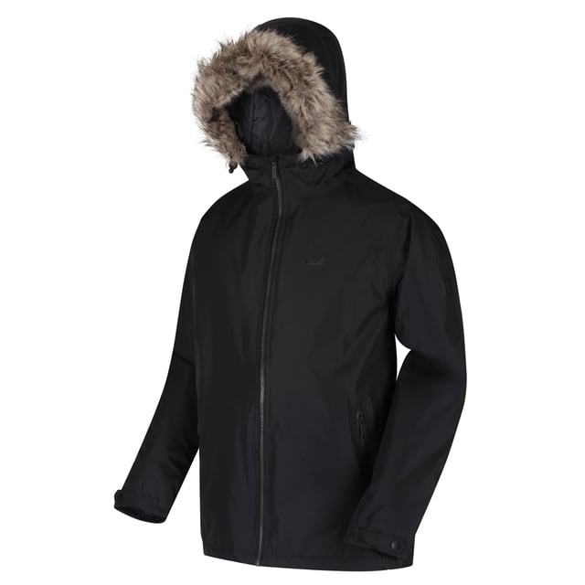 Waterproof Hydrafort 100% polyester peached fabric. Taped seams. Durable water repellent finish. Thermo-Guard insulation. Polyester taffeta lining. Internal zipped security pocket. Grown on hood with adjuster and removable faux fur trim. 2 zipped lower pockets. Adjustable drawcord hem.