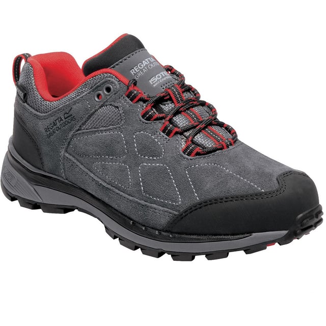 Regatta Womens/Ladies Samaris Suede Low Waterproof Fabric Hiking Shoes Isotex waterproof footwear - seam sealed with internal membrane bootee liner. Hydropel water resistant technology. Suede and mesh upper. Double eyelet for secure heel hold. Abrasion mesh collar for added protection. Rubber toe and abrasion resistant heel bumper. Moulded EVA comfort footbed. Stabilising shank technology. New XLT sole unit for improved traction and self cleaning.