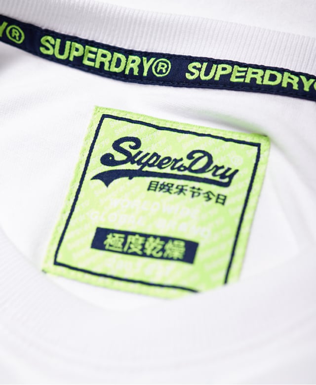 Superdry men's High Flyers hyper classics t-shirt. This classic styled t-shirt features short sleeves, a crew neckline and a cracked print logo across the chest. Finished with a Superdry logo tab on one sleeve.