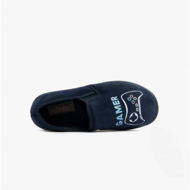 Let the youngster in your life showcase their passion with these Zedzzz junior Gamer slippers, delivered in a navy upper with a fun gaming decal and durable outsole.- Velour upper
- Twin gussets for east wear
- Slip on silhouette
- Textile Covered Injected Sole