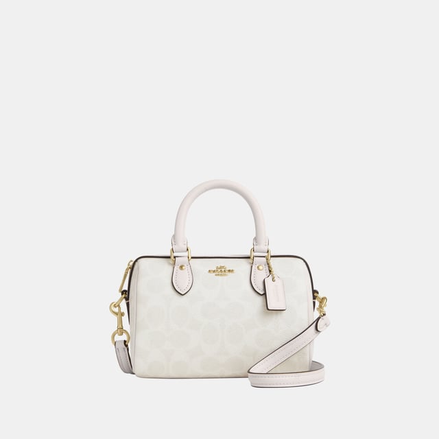 Mini Rowan Crossbody in Signature Canvas, Two credit card slots,  Length: 17.50 cm,  Width: 10.00 cm,  Height: 12.00 cm