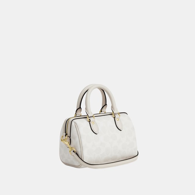 Mini Rowan Crossbody in Signature Canvas, Two credit card slots,  Length: 17.50 cm,  Width: 10.00 cm,  Height: 12.00 cm