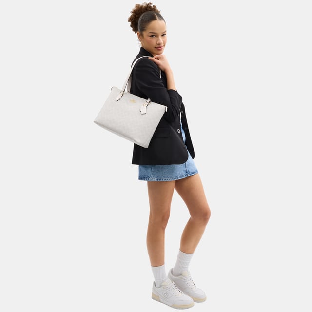 Gallery Tote in Signature Canvas, Inside zip, cell phone and multifunction pockets, Outside zip pocket,  Length: 37.00 cm,  Width: 15.50 cm,  Height: 24.50 cm