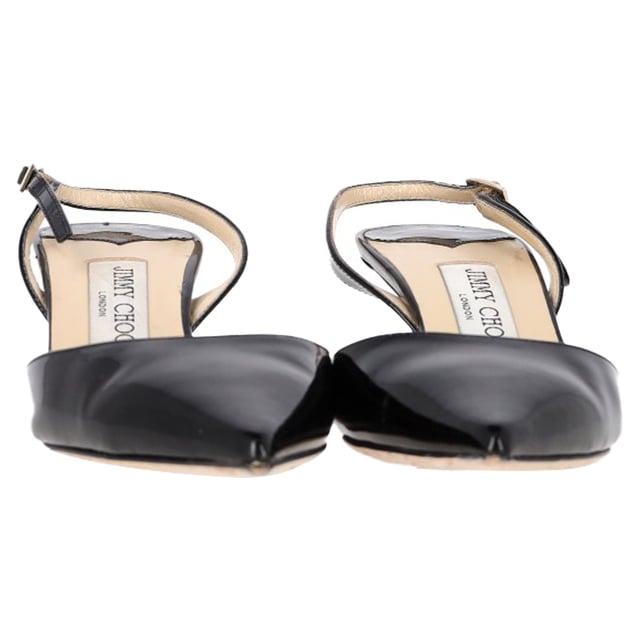 VINTAGE, RRP AS NEW
 Step into timeless elegance with the Jimmy Choo Tilly Slingback Kitten Heel Pumps in sleek black patent leather. These sophisticated pumps offer a perfect blend of classic style and modern design, making them a must-have for any wardrobe. Crafted from high-quality black patent leather, these pumps have a glossy, polished finish that exudes luxury. The delicate slingback strap provides a secure fit, while the refined kitten heel adds a touch of height and comfort, making them perfect for all-day wear. The pointed toe design enhances the sleek, elegant silhouette, making them suitable for both office settings and evening occasions.

Jimmy Choo Tilly Slingback Kitten Heel Pumps in Black Patent Leather

Condition: Very good
Signs of wear: Minor markings, Lightly used but very well maintained. Minor mark at soles & creasing, light scuffing at the soles and heels.
Packaging: Dust bag
Color: Black
Material: Leather | patent leather
Size: EU | 36/IT36/UK3/US6
Measurements: Heel height: 55; Insole length: 260
SKU: TONPUGBSH453608W