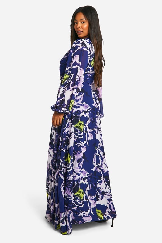 Plus Floral Print Chiffon Cut Out Maxi Dress