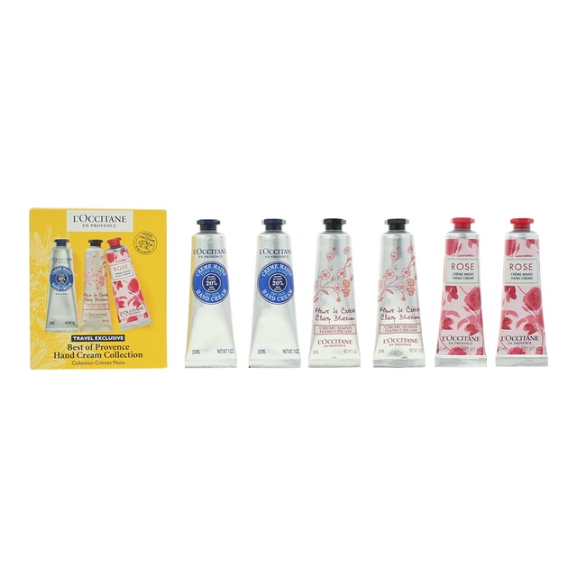 The L’Occitane Best of Provence Hand Cream Set is a luxurious collection of six nourishing hand creams, each infused with natural ingredients inspired by the beauty of Provence. Featuring L’Occitane’s iconic Shea Butter Hand Cream, along with other beloved scents like Lavender, Almond, and Cherry Blossom, this set provides intense hydration, leaving hands soft, smooth, and delicately scented.  Perfect for on-the-go hydration, this set is ideal for gifting or indulging in a touch of French luxury. Each cream is enriched with botanical extracts to moisturize, protect, and restore dry hands, making it a must-have for any skincare routine.