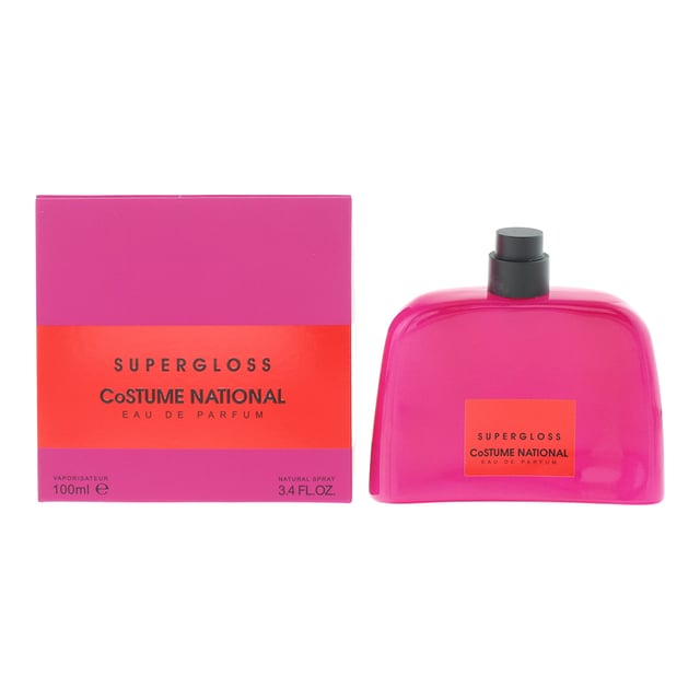 Costume National's Supergloss Eau de Parfum, launched in April 2021, is a women's fragrance crafted by perfumer Dominique Ropion. It is described as a hypnotic and sophisticated scent of seduction, embodying a modern and refined creation for a new era of femininity. The fragrance opens with opulent aromas of red fruits combined with notes of lily of the valley and orange blossom. The heart is ruled by an intense rose, mixed with osmanthus and warm benzoin. The base is strong and woody, exuding mystery and charm, patchouli, vetiver and cedar.