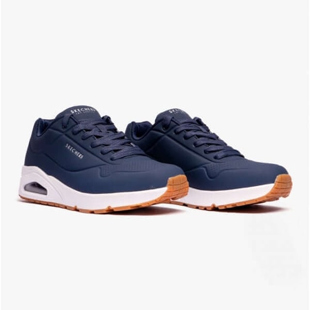 Skechers UNO - STAND ON AIR Mens Trainers Navy/White

 Upper Material: Synthetic

Lining Material: Textile

Sole Material: Rubber

Closure/Fastening: Lace-Up

Features: Lightweight,Memory Foam,Comfort

Toe Shape: Round

Shoe Width: Regular

Item Weight: 0.5 KG

Heel Height: Flat (Under 2.5cm)

Shoe Shaft Height: Low Top

Trainer Style: Casual

Skechers Features: Memory Foam

Gift Boxed: No
Product Code: 52458/NVY