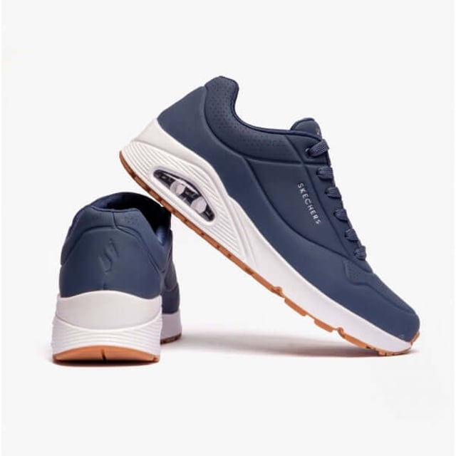 Skechers UNO - STAND ON AIR Mens Trainers Navy/White

 Upper Material: Synthetic

Lining Material: Textile

Sole Material: Rubber

Closure/Fastening: Lace-Up

Features: Lightweight,Memory Foam,Comfort

Toe Shape: Round

Shoe Width: Regular

Item Weight: 0.5 KG

Heel Height: Flat (Under 2.5cm)

Shoe Shaft Height: Low Top

Trainer Style: Casual

Skechers Features: Memory Foam

Gift Boxed: No
Product Code: 52458/NVY