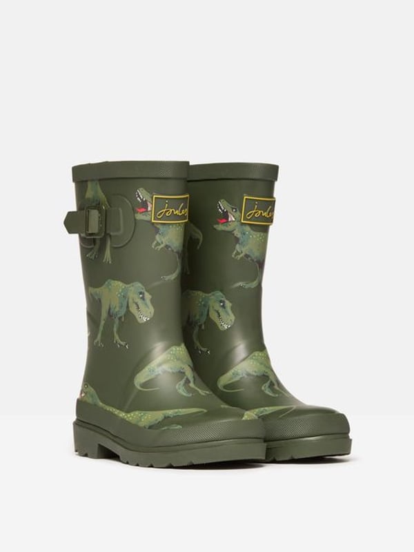 Joules JNR WELLY PRINT Boys Wellies Green Dino

 Upper Material: Rubber

Sole Material: Rubber

Closure/Fastening: Pull-On

Features: Comfort,Waterproof

Heel Type: Block

Toe Shape: Round

Shoe Width: Regular

Item Weight: 0.5 KG

Heel Height: Low (2.5-4.9cm)

Shoe Shaft Height: Mid-Calf

Boot Style: Wellingtons

Gift Boxed: No
Product Code: 226441-GRNDNO