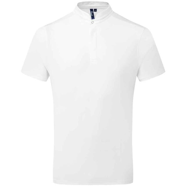 100% Recycled Polyester. Design: Plain. 155gsm. Fabric Technology: Breathable, Coolchecker, Moisture Wicking. 2 Button Placket, Back Of Neck Apron Button, Concealed Button, Mesh Back Panel, Side Slit, Twin Needle Stitch. Pockets: Pen Pocket. Neckline: Banded, Mandarin Collar. Fastening: Press Stud. Sleeve-Type: Short-Sleeved. Sustainability: WRAP Certified.