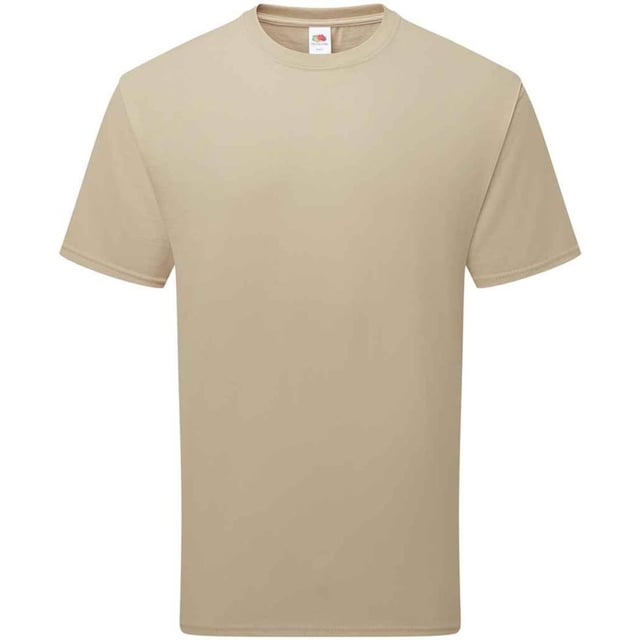 Fruit of the Loom Unisex Adult Cotton T-Shirt (Desert Sand) 100% Combed Ring-Spun Natural Cotton. Design: Plain. Neckline: Crew Neck, Ribbed Collar. Sleeve-Type: Short-Sleeved. Hem: Twin Needle Stitch. Self-fabric Shoulder-To-Shoulder Taping, Tearaway Label, Twin Needle Sleeves. Fit: Classic. 180gsm. Sustainability: Amfori, Better Cotton Initiative, BSCI, Fair Labor Association, Oeko-Tex Standard 100 Certified. S: 37 in. M: 40 in. L: 43 in. XL: 46 in. XXL: 49 in. 3XL: 52 in.