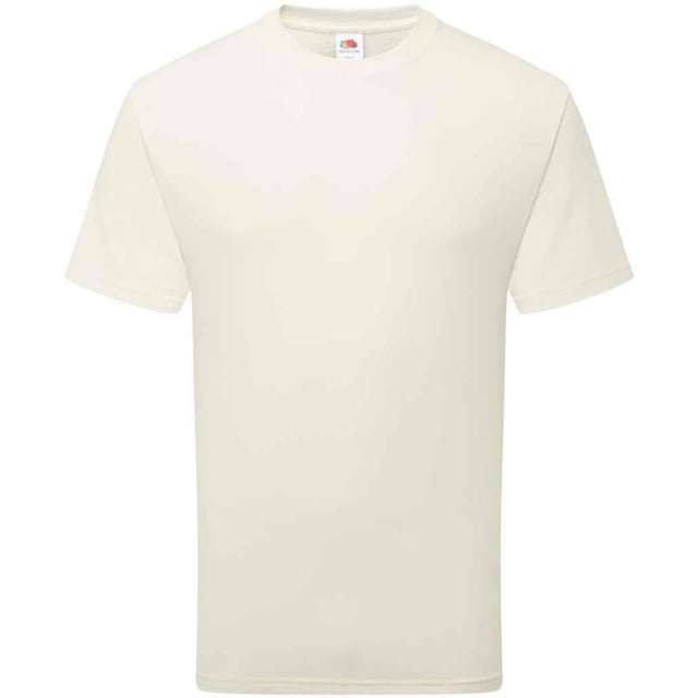 Fruit of the Loom Unisex Adult Cotton T-Shirt (Natural) 100% Combed Ring-Spun Natural Cotton. Design: Plain. Neckline: Crew Neck, Ribbed Collar. Sleeve-Type: Short-Sleeved. Cuff: Twin Needle Stitch. Hem: Twin Needle Stitch. Self-fabric Shoulder-To-Shoulder Taping, Tearaway Label, Twin Needle Sleeves. Fit: Classic. 180gsm. Sustainability: Amfori, Better Cotton Initiative, BSCI, Fair Labor Association, Oeko-Tex Standard 100 Certified. S: 37 in. M: 40 in. L: 43 in. XL: 46 in. XXL: 49 in. 3XL: 52 in.