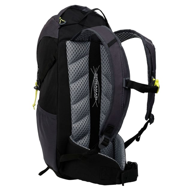 Denier: 600D. Kapacitet: 35L. Fickor: 1 sidoficka, dragkedja, 2 nätfickor. Fack: 1 frontfack, 1 huvudfack, med dragkedja. Justerbar, rygg i luftnät, avtagbart regnskydd, invändig vätskeförvaring, lastjusteringsremmar, vadderad, vadderade justerbara axelremmar, vadderat höftbälte, sidokompressionsremmar, slanghållare, ventilationspaneler. Design: Kontrast, Logotyp, Reflekterande detaljer, Text. Tygteknik: DWR-finish. Fästanordning: Lock, snabbspänne.