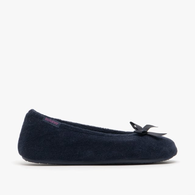 Totes Isotoner Totes Isotoner STRETCH TERRY BOW Womens Ballet Slippers Navy

 Upper Material: Textile

Lining Material: Textile

Sole Material: Synthetic

Closure/Fastening: Slip-On

Features: Comfort

Toe Shape: Round

Shoe Width: Regular

Item Weight: 0.5 KG

Heel Height: Flat (Under 2.5cm)

Slipper Style: Full Slipper

Gift Boxed: No
Product Code: 98968/NAV