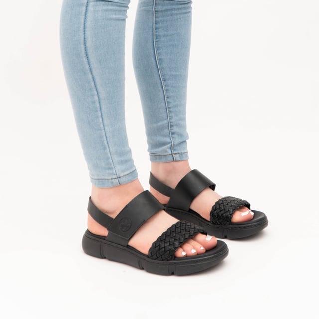 Rieker 68983-00 Ladies Strappy Sandals Black

 Upper Material: Synthetic

Lining Material: Synthetic

Sole Material: Polyurethane

Closure/Fastening: Touch Fasten

Features: Comfort

Heel Type: Wedge

Toe Shape: Round

Shoe Width: Regular

Item Weight: 0.54 KG

Heel Height: Flat (Under 2.5cm)

Shoe Shaft Height: Low Top

Sandal Style: Sandals

Gift Boxed: No
Product Code: 68983-00
