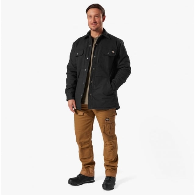 Dickies DUCK Mens Shirt Jacket Black

Closure/Fastening: Zip

Features: Adjustable

Item Weight: 0.774 KG

Material Composition: 100% Cotton

Clothing Features: Water-Repellant Outer Layer and Quilted Lining, Two Chest Pockets
Product Code: 36230-67585