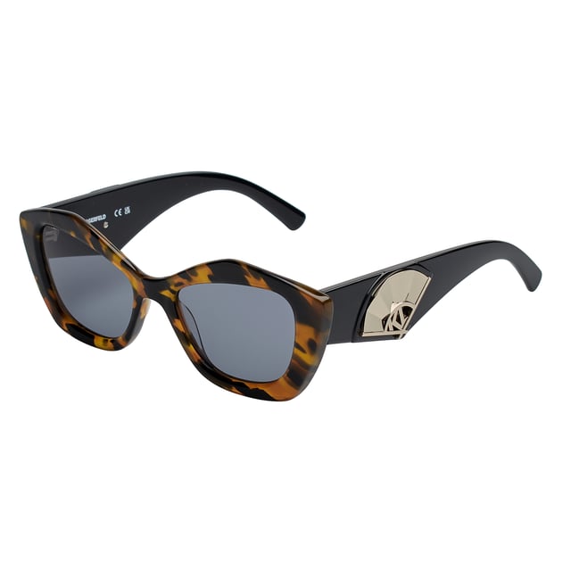 Karl Lagerfeld women's sunglasses with acetate frames.

 Shape and design:
 - These Karl Lagerfeld sunglasses have a cat-eye silhouette with sharp edges.
 - The cat-eye silhouette gives the sunglasses a modern and edgy look.

 Frame Material:
 - The frame of these glasses is made of acetate, a plastic material.
 - Acetate provides durability, flexibility and a smooth finish to the frame.
 - This makes the glasses durable and comfortable to wear.

 Acetate temples:
 - The temples are also made of acetate with metallic details, matching the frame material.
 - The acetate on the temples makes them light and comfortable to wear.

 Brand details:
 - Engraving of Karl Lagerfeld's initials on the temples.
 - Includes original case.

 Glasses:
 - The lenses are of high quality.
 - 100% UVB 400 protection.
 - Anti-reflective crystals.

 The color of the sunglasses lenses may vary slightly from the images due to lighting effects or adjustments in the material finish, but they will always retain their style and quality!
 Measures: Lens width: 52 mm, Bridge: 18 mm, Temples: 140 mm
 Composition: Acetate
 Care:
Clean the glasses with soap and water (neutral).
 Do not use dirty or abrasive cloths that may alter the characteristics of the filters.
 Use only original accessories and spare parts.