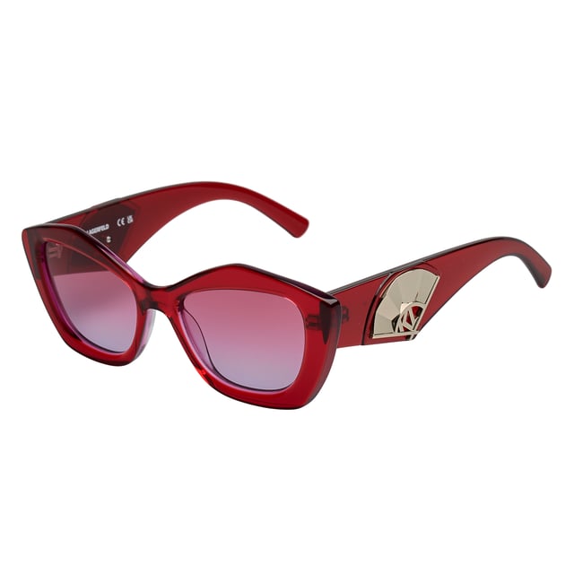 Karl Lagerfeld women's sunglasses with acetate frames.

 Shape and design:
 - These Karl Lagerfeld sunglasses have a cat-eye silhouette with sharp edges.
 - The cat-eye silhouette gives the sunglasses a modern and edgy look.

 Frame Material:
 - The frame of these glasses is made of acetate, a plastic material.
 - Acetate provides durability, flexibility and a smooth finish to the frame.
 - This makes the glasses durable and comfortable to wear.

 Acetate temples:
 - The temples are also made of acetate with metallic details, matching the frame material.
 - The acetate on the temples makes them light and comfortable to wear.

 Brand details:
 - Engraving of Karl Lagerfeld's initials on the temples.
 - Includes original case.

 Glasses:
 - The lenses are of high quality.
 - 100% UVB 400 protection.
 - Anti-reflective crystals.

 The color of the sunglasses lenses may vary slightly from the images due to lighting effects or adjustments in the material finish, but they will always retain their style and quality!
 Measures: Lens width: 52 mm, Bridge: 18 mm, Temples: 140 mm
 Composition: Acetate
 Care:
Clean the glasses with soap and water (neutral).
 Do not use dirty or abrasive cloths that may alter the characteristics of the filters.
 Use only original accessories and spare parts.