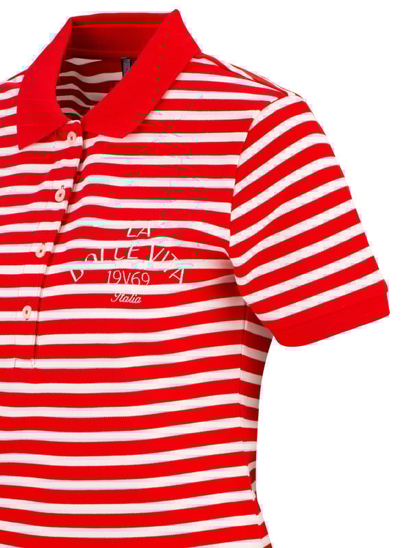 Gestreept poloshirt met maritieme flair en logo-embleem. De katoen-elastaanmix zorgt voor een comfortabele pasvorm, ideaal voor casual en vrijetijdslooks.