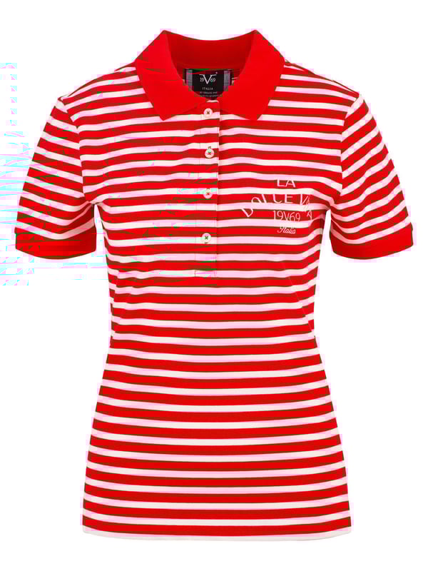 Gestreept poloshirt met maritieme flair en logo-embleem. De katoen-elastaanmix zorgt voor een comfortabele pasvorm, ideaal voor casual en vrijetijdslooks.