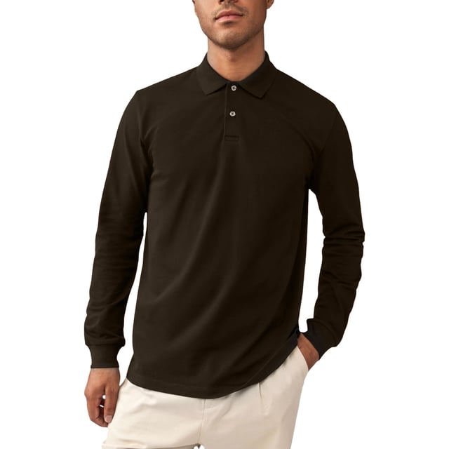 C&A Mens Long Sleeve Polo Shirts Cotton Stretch Regular Fit