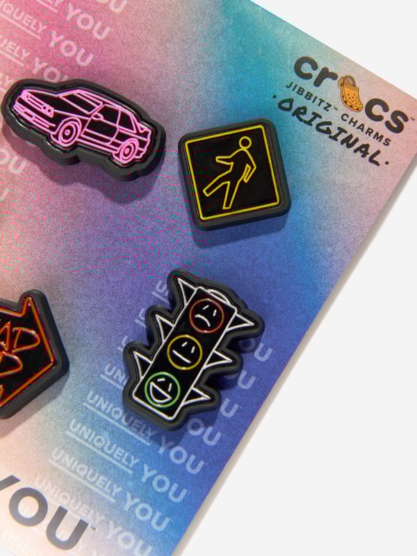 Enhance your urban style with the Reflective Street multi-coloured Jibbitz‚ charms! These sleek accessories add a unique edge to your Crocs with their reflective designs. Easy to use and eye-catching, they are the perfect addition for streetwear enthusiasts. Elevate your footwear with these must-have charms and stand out on the streets!

NOTE: Sold Separately to Shoe

‚Not a Toy
‚Not Intended For Children Under 3 Years Of Age