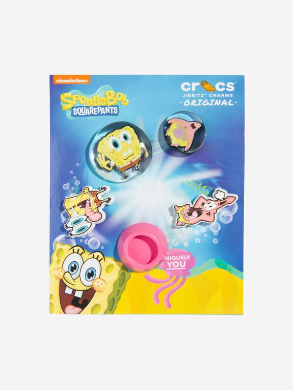 Add a burst of colour to your Crocs with the SpongeBob multi-coloured Jibbitz‚ charm pack. These vibrant accessories feature fun and durable designs. Easy to insert and remove, they are must-haves for fans of SpongeBob. Get yours today and bring joyful energy to your footwear!

NOTE: Sold Separately to Shoe

‚Not a Toy
‚Not Intended For Children Under 3 Years Of Age