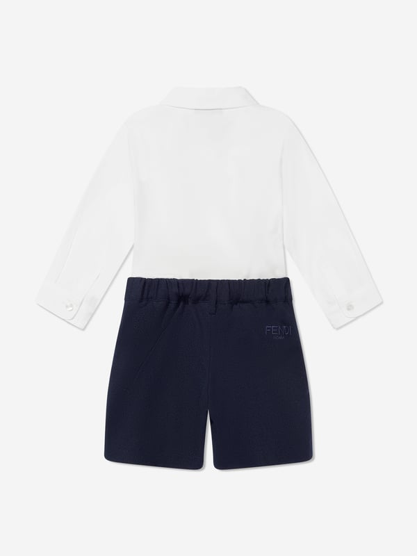 Discover the Fendi Kids' Baby Boys Short Poplin Romper in Navy, a luxurious addition to the young gentleman‚ wardrobe for AW2024. Made in Italy, this romper showcases meticulous craftsmanship and rich, vibrant blue poplin, ideal for stylish comfort. Here‚ why it‚ a season must-have:‚Exquisite Italian Craftsmanship: Tailored in Italy, ensuring top-notch quality and lasting elegance.‚Comfort Fit: Soft, breathable fabric for all-day comfort.‚Versatile Navy Hue: Perfect for any occasion, seamlessly blending with existing pieces.‚Fendi Charm: Embellished with subtle designer details that echo the iconic Fendi sophistication.Elevate his collection with this timeless romper today!