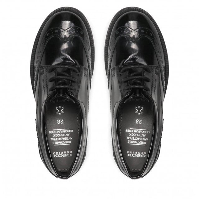 GEOX AGATA Girls Shoes Patent Black

 Upper Material: Leather

Lining Material: Textile/Synthetic

Sole Material: Synthetic

Closure/Fastening: Lace-Up

Features: Comfort,Breathable

Toe Shape: Round

Shoe Width: Regular

Item Weight: 0.905 KG

Heel Height: Low (2.5-4.9cm)

Shoe Style: School
Product Code: J8449D-00066-C9999