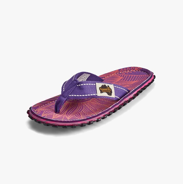 Gumbies ISLANDER Ladies Recycled Flip-Flops Purple Sunflower

 Upper Material: Textile

Lining Material: Unlined

Sole Material: Rubber

Closure/Fastening: Slip-On

Features: Lightweight,Comfort,Breathable

Toe Shape: Round

Shoe Width: Regular

Item Weight: 0.5 KG

Heel Height: Flat (Under 2.5cm)

Sandal Style: Sandals

Gift Boxed: No
Product Code: FFISL102