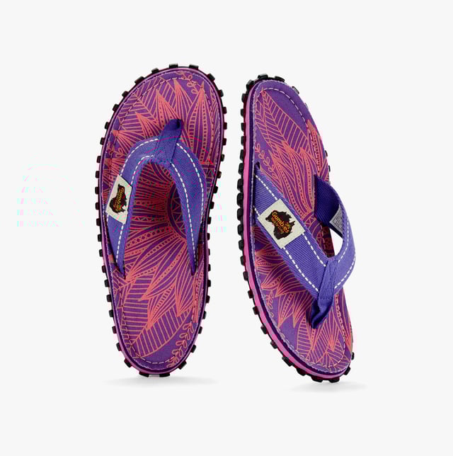 Gumbies ISLANDER Ladies Recycled Flip-Flops Purple Sunflower

 Upper Material: Textile

Lining Material: Unlined

Sole Material: Rubber

Closure/Fastening: Slip-On

Features: Lightweight,Comfort,Breathable

Toe Shape: Round

Shoe Width: Regular

Item Weight: 0.5 KG

Heel Height: Flat (Under 2.5cm)

Sandal Style: Sandals

Gift Boxed: No
Product Code: FFISL102