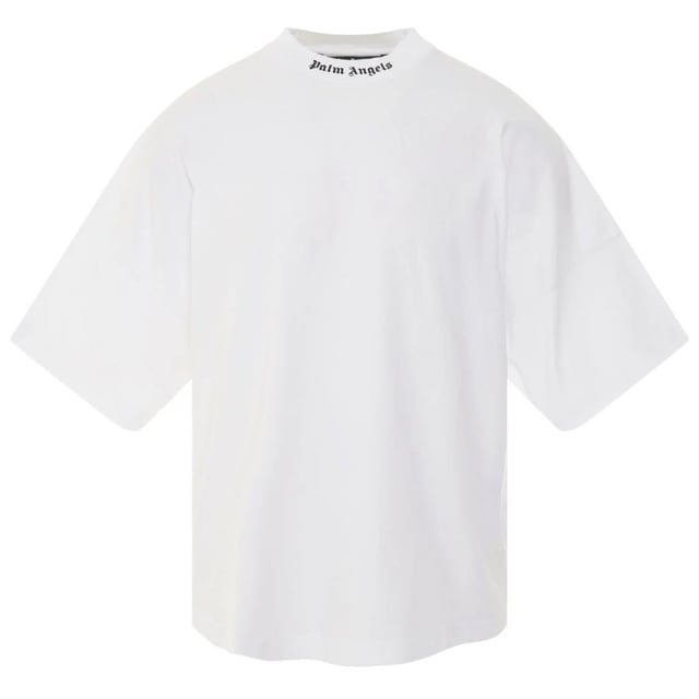 Experience timeless style and comfort with the Palm Angels Logo! Featuring a classic design, this Item is perfect for everyday wear. Stay warm and stylish while making a statement with its iconic box logo. Elevate your wardrobe with this must-have piece!, Logo On Chest and Back, Oversized Fit, Palm Angels Signature Gothic Branding, 100% Cotton, Made In Portugal, Crew Neck, White Tee