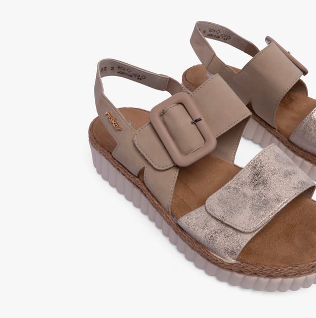 Rieker 69260-60 Womens Sandals Beige

 Upper Material: Synthetic

Lining Material: Textile

Sole Material: Synthetic

Closure/Fastening: Buckle,Touch Fasten

Features: Comfort,Breathable

Heel Type: Wedge

Shoe Width: Extra Wide

Item Weight: 1 KG

Heel Height: Low (2.5-4.9cm)

Sandal Style: Sandals

Gift Boxed: No
Product Code: 69260-60