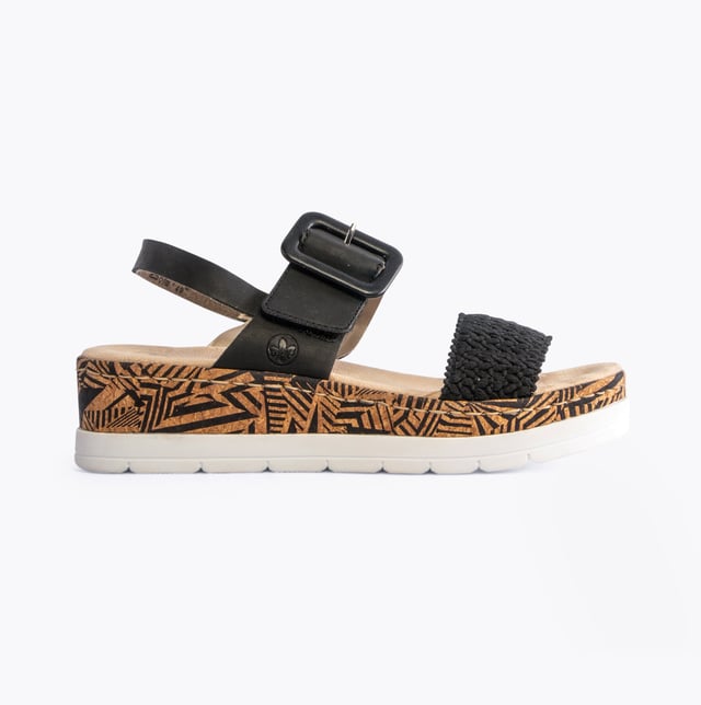 Rieker V3950-00 Womens Sandals Black

 Upper Material: Synthetic

Lining Material: Textile

Sole Material: Synthetic

Closure/Fastening: Buckle

Features: Comfort,Breathable

Heel Type: Platform

Shoe Width: Relaxed

Item Weight: 1 KG

Heel Height: Medium (5-7.4cm)

Sandal Style: Sandals

Gift Boxed: No
Product Code: V3950-00