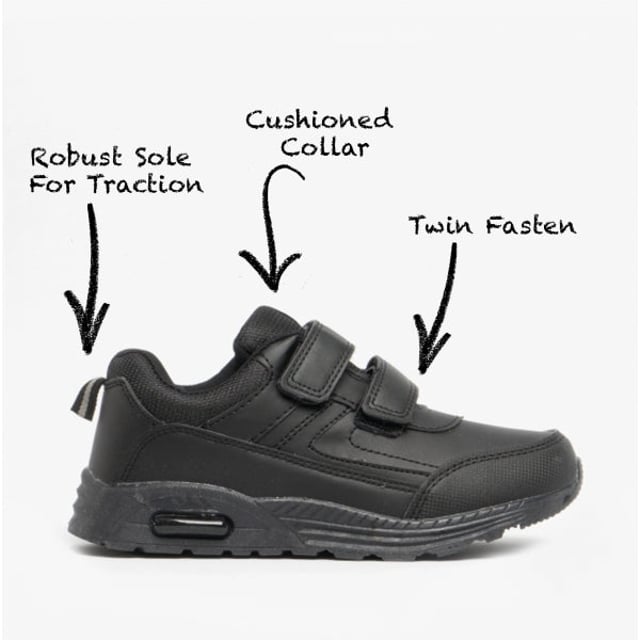 DEK FELIX II Boys School Trainers Black

 Upper Material: Synthetic

Lining Material: Fabric

Sole Material: Synthetic

Closure/Fastening: Touch Fasten

Features: Comfort,Breathable,Adjustable Strap

Toe Shape: Round

Shoe Width: Regular

Item Weight: 0.438 KG

Heel Height: Flat (Under 2.5cm)

Shoe Shaft Height: Low Top

Gift Boxed: No
Product Code: T852A