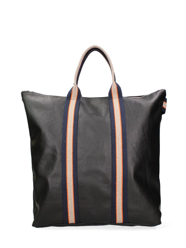 In einen Rucksack umwandelbare Damenhandtasche mit Reißverschluss. eine mit Reißverschluss-Innentaschen. fehlende Außentaschen. fehlender Schultergurt. Gewebegriff. ein Innenfach.  Außenmaterial. Gefüttert mit 70 % Baumwolle, innen 30 % Polyester. Maße: 43x38x12 cm. Hergestellt in Italien