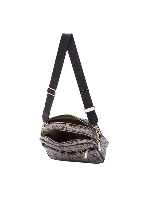 Crossbodytas voor dames met ritssluiting. één met ritssluiting en twee open binnenzakken. één voorkant met ritssluiting en één achterkant met externe zakken met rits. verstelbaar in stoffen schouderband. ontbrekend handvat. twee binnenvakken.  extern materiaal. 100% polyester binnenkant. Afmetingen: 18x28x11 cm. Modeproduct