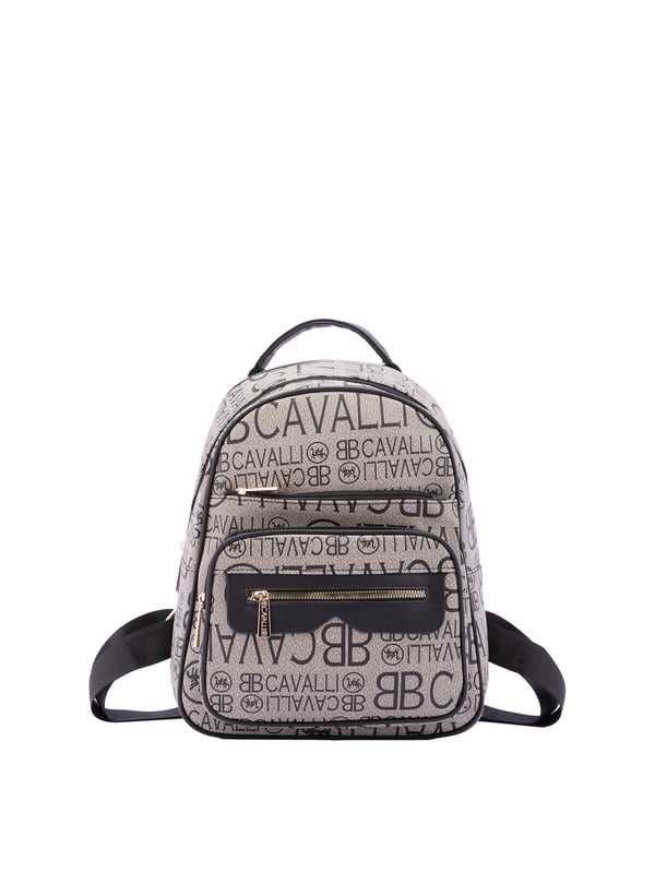 Mochila de mujer. El cierre es con cremallera. Los bolsillos internos son uno con cremallera. Los bolsillos externos son tres delanteros con cremallera y uno trasero con cremallera. La bandolera es ajustable en tela. Falta el mango. Hay un compartimento interno. El material exterior es ecopiel. Internamente es 100% Poliéster. Medidas: 26x33x16 cm. Producto de moda