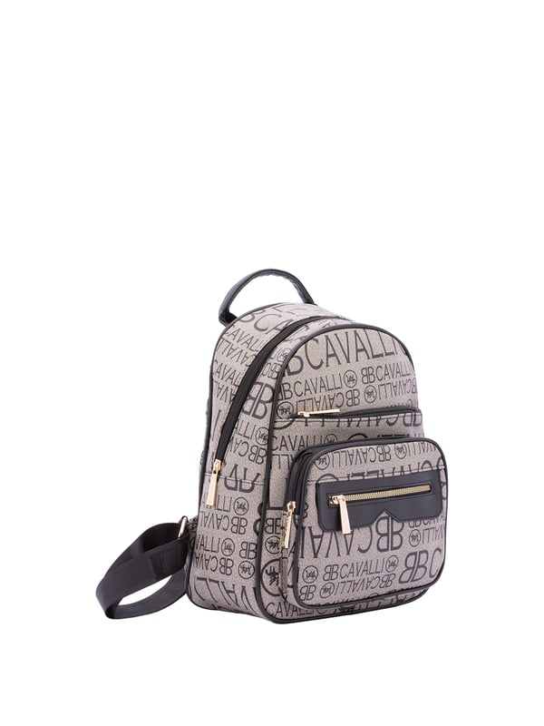 Mochila de mujer. El cierre es con cremallera. Los bolsillos internos son uno con cremallera. Los bolsillos externos son tres delanteros con cremallera y uno trasero con cremallera. La bandolera es ajustable en tela. Falta el mango. Hay un compartimento interno. El material exterior es ecopiel. Internamente es 100% Poliéster. Medidas: 26x33x16 cm. Producto de moda