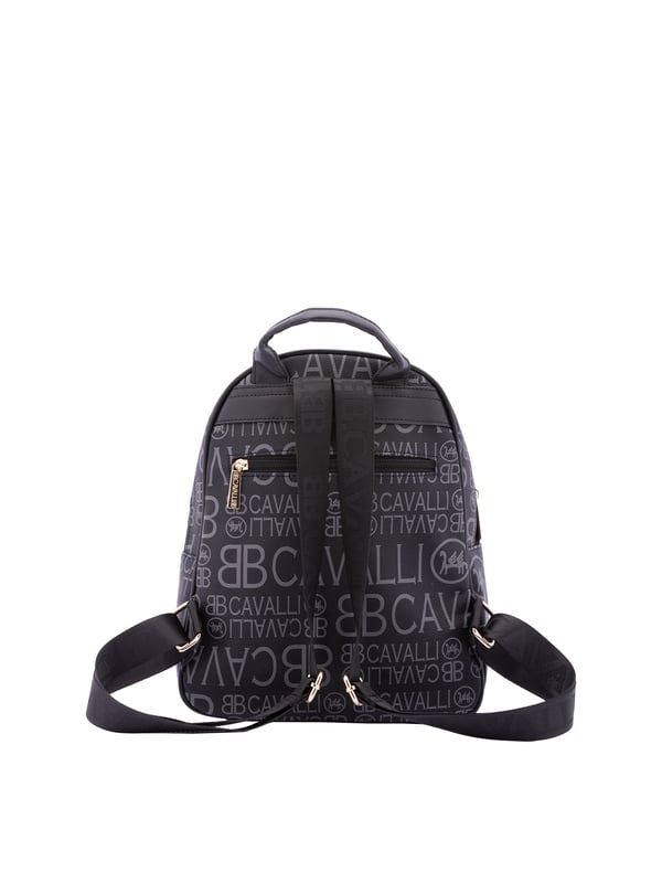 Mochila de mujer. El cierre es con cremallera. Los bolsillos internos son uno con cremallera. Los bolsillos externos son tres delanteros con cremallera y uno trasero con cremallera. La bandolera es ajustable en tela. Falta el mango. Hay un compartimento interno. El material exterior es ecopiel. Internamente es 100% Poliéster. Medidas: 26x33x16 cm. Producto de moda