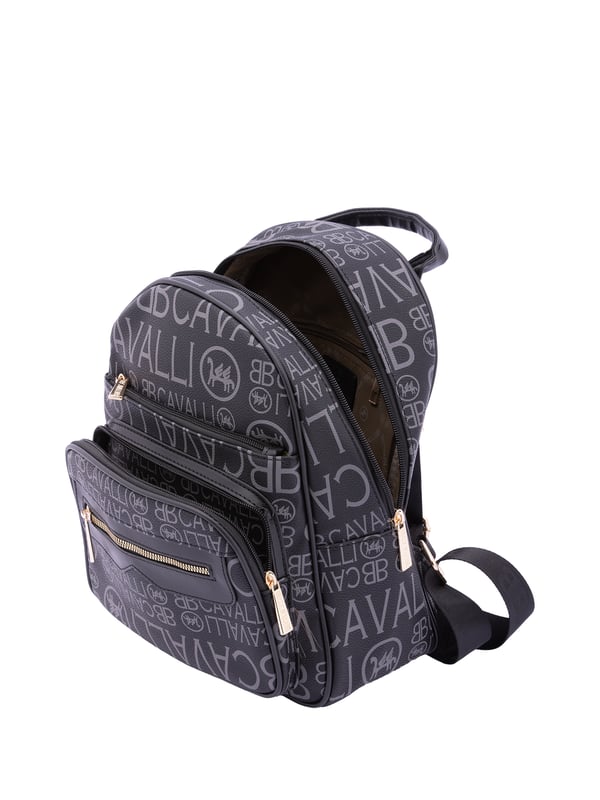 Mochila de mujer. El cierre es con cremallera. Los bolsillos internos son uno con cremallera. Los bolsillos externos son tres delanteros con cremallera y uno trasero con cremallera. La bandolera es ajustable en tela. Falta el mango. Hay un compartimento interno. El material exterior es ecopiel. Internamente es 100% Poliéster. Medidas: 26x33x16 cm. Producto de moda