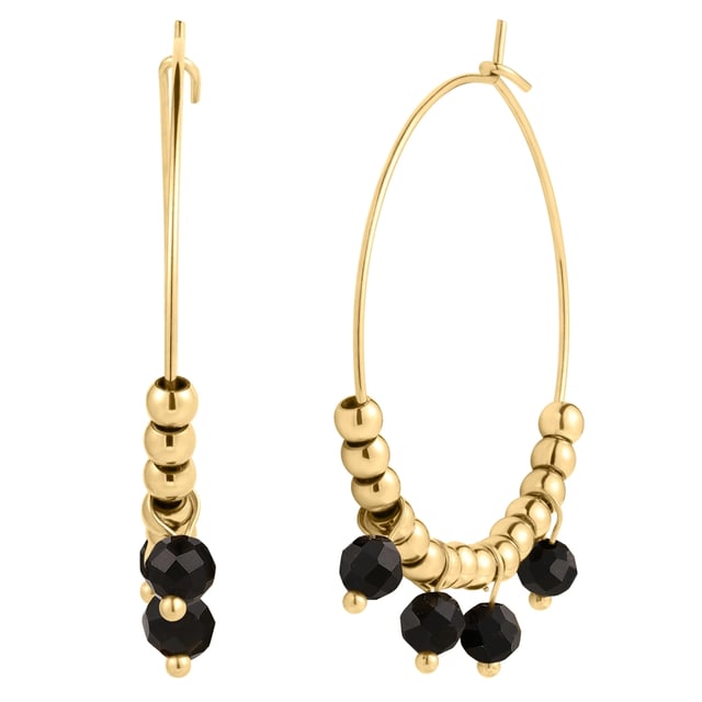 Do you like wearing upbeat accessories that aren't mainstream? Then these earrings from the EAST/SIDE label are exactly your thing! The classic creole is given a modern interpretation: strung on a delicate creole made of easy-care, yellow gold-plated stainless steel, small stainless steel balls combine with beads made of malachite and spinel to create a feel-good piece of jewelry. The creole exudes boho vibes and instantly conjures up a touch of festival spirit in any look, from casual to festive. Practical detail: A hook closure fits harmoniously into the design and makes it easy to put on and take off.