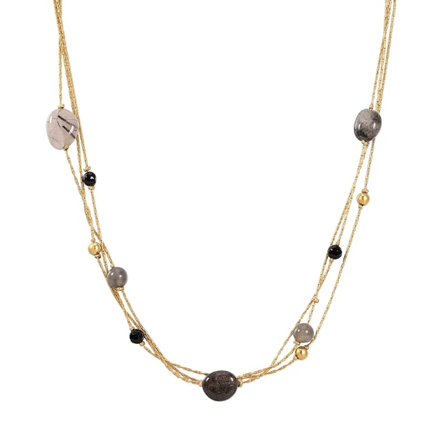 Do you like stylish fashion jewelry with a wow factor? Then this bracelet from the EAST/SIDE label is made for you! It surrounds your wrist in several rows and relies on the magical magic of gemstones: three link chains are combined with round-cut amethyst stones and stainless steel beads - an eye-catcher that is also comfortable to wear. All stainless steel elements are robust, water-resistant and easy to care for and finished with classic 14-carat yellow gold plating. An extension chain with a lobster clasp ensures quick putting on and taking off and easy length adjustment.