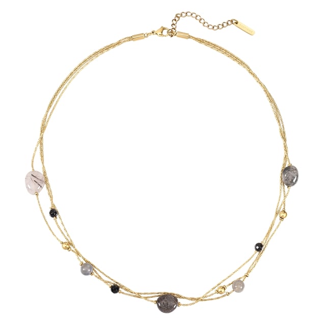 Do you like stylish fashion jewelry with a wow factor? Then this bracelet from the EAST/SIDE label is made for you! It surrounds your wrist in several rows and relies on the magical magic of gemstones: three link chains are combined with round-cut amethyst stones and stainless steel beads - an eye-catcher that is also comfortable to wear. All stainless steel elements are robust, water-resistant and easy to care for and finished with classic 14-carat yellow gold plating. An extension chain with a lobster clasp ensures quick putting on and taking off and easy length adjustment.