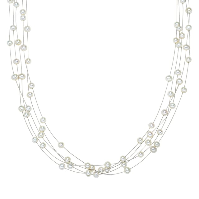 Would you like to emphasize your beautiful cleavage? Then this different pearl collier of the Valero Pearl label is perfectly suitable. The multi-row chain consists of gracefully rounded freshwater breeding breeding breeding, which are very puristically raised on five strands of stainless steel wire. This creates not only a modern pearl look, but also an extremely robust pearl necklace. The chain is closed with a practical carabiner closure made of 925 sterling silver, which is then protected by rhodiuming. Tip: Your style becomes perfect with a suitable ear and arm jewelry from the Valero Pearl's collection.