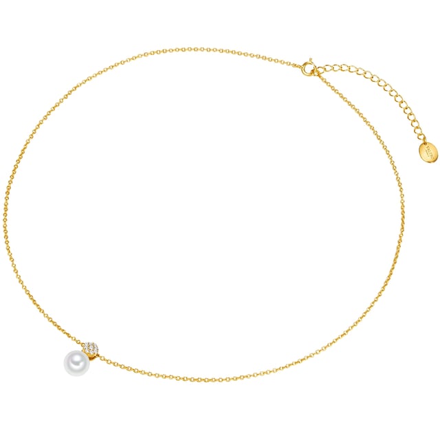 Are you looking for a timeless pearl accessory with a touch of glamor? This chain of the label Valero Pearl conjures up a fascinating pearl shimmer in her climber with a fine freshwater breeding breed. The highlight is the chain eyelet designed as a circular, which is close to glittering zirconia crystals. An anchor chain with a practical spring ring closure and an extension chain make the length adjustment straightforward. The chain and eyelet are made of 925 sterling silver and refined with yellow gold-perfect for all lovers of the warm shiny gold nuance and a wonderful gift for pearl fans!