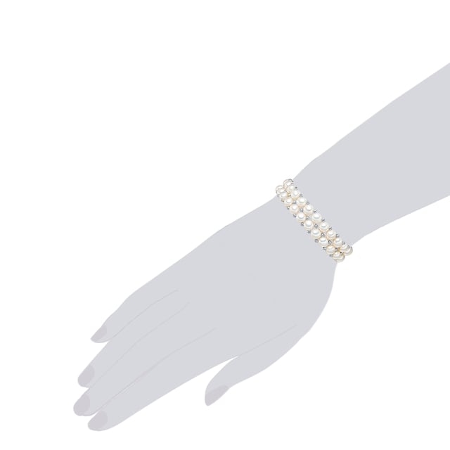 With this graceful bracelet from Valero Pearls, you do not need to choose between gentle pearl shimmer and cool metal gloss, because it masterfully combines both jewelry properties in one! His refined layer look makes it a striking accessory on her wrist, in which rows of high-quality freshwater breeding breeds with small decorative balls made of high-gloss polished 925 sterling silver alternate. Due to the flexible design, the piece of jewelry is not broken by any closure, which would only disturb the harmonious continuity of the pearl splendor.
