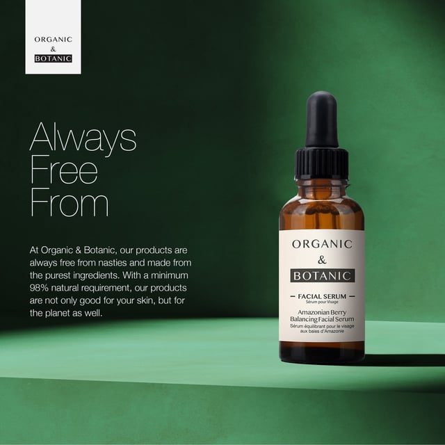Organic & Botanic Amazonian Berry Facial Serum 30ml Our Botanically infused Amazonian Berry Serum is a luxurious blend of oils and plant extracts that deeply moisturizes and nourishes the skin. With ingredients like Aloe Vera, Castor Oil, and Natural Vitamin E, this serum promotes healthy cell growth, improves the appearance of fine lines and wrinkles, and locks in moisture for a smoother, radiant complexion.